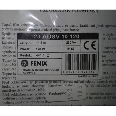 Тепла підлога Fenix ADSV 10320 двожильний кабель 320 Вт, 1,9 - 2,5 м²