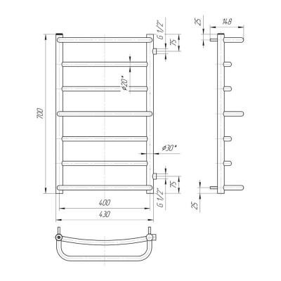 Сушка для рушників Mario Люкс Б/П 1/2" 700x450/600 Сушка для рушників Mario Люкс Б/П 1/2" 700x450/600