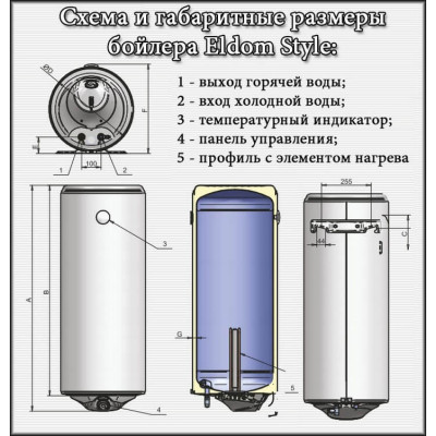 Бойлер Eldom Style DRY 30 SLIM 2x0.8 kW 72269WDG